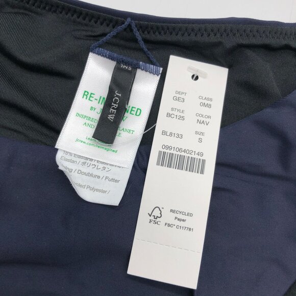 J Crew Curved-Waist Cheeky Bikini Bottom Mid-Rise High-Cut Leg Navy Blue S - Picture 3 of 4